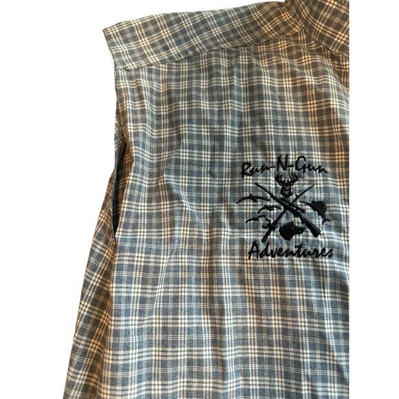 Run N Gun American Fishing Tackle Co Sleeveless Plaid Button Down Shirt Size XXL - Picture 3 of 7